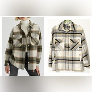 NEW Zara Women's Utility Jacket - Olive and Cream Plaid Shacket Flannel